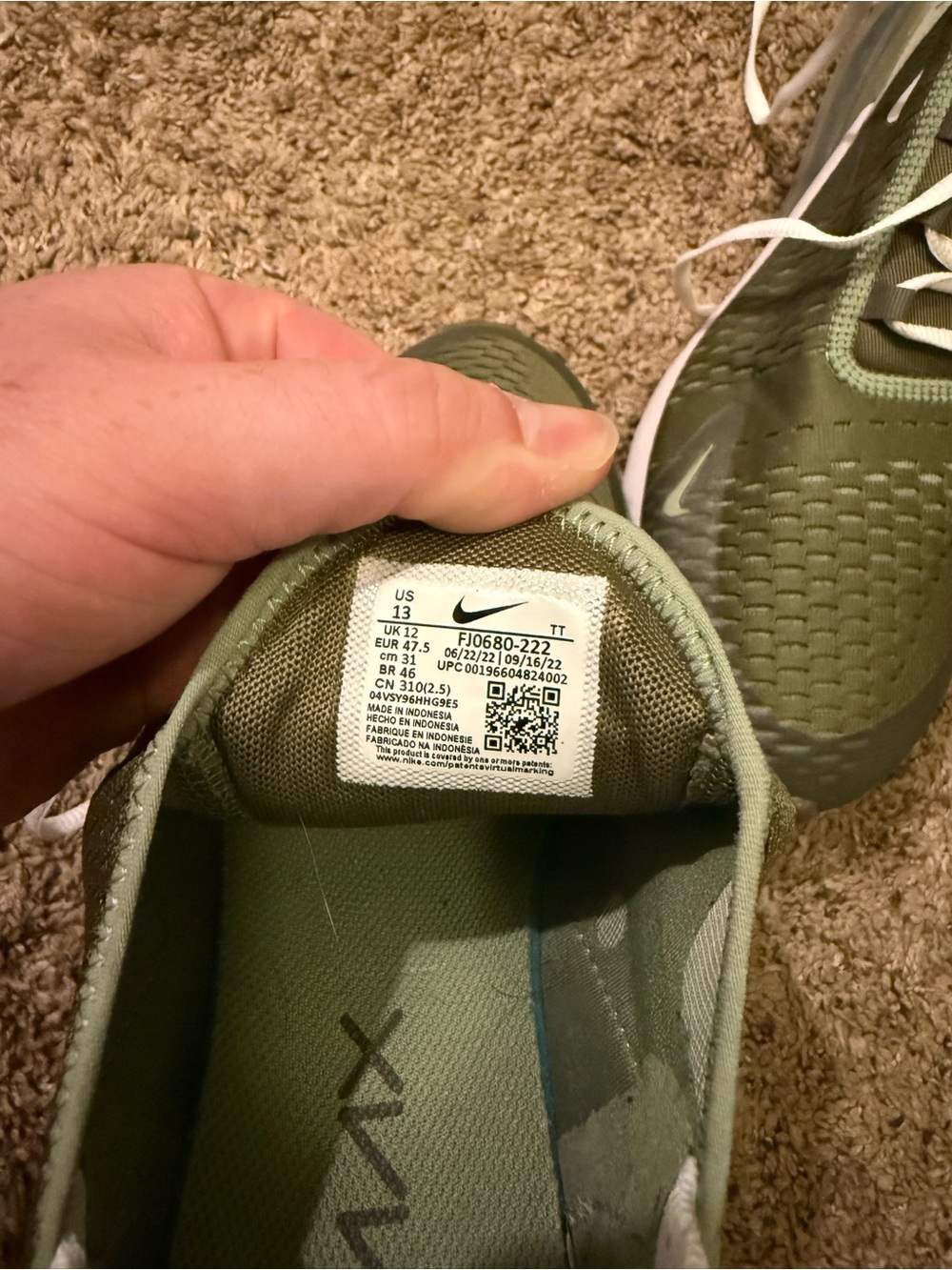 Nike Men’s Air Max 270 Sneakers - Olive Green & White - Picture 5 of 6